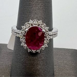 14k White Gold Diamond & Ruby Ring